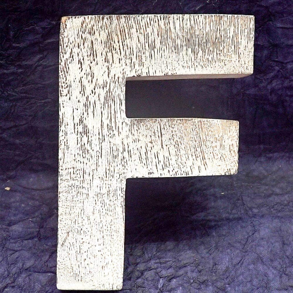Kaizen Casa Vintage, Rustic Mango Wood Alphabet Letter F, Wall Decor, Wall Sculptures, Home, Office, Party Décor.