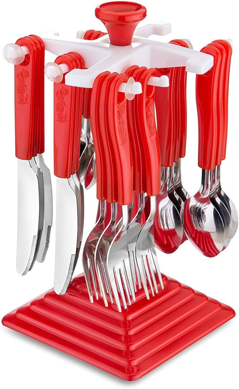 Skyfish® Stainless Steel Red Spoon Set, Fork Set, Tea Spoon Set, Butter Knife Set, Cutlery Set of 24 Pieces