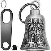 Bequemhaus St. Michael Motorcycle Bell Guardian Angel Gremlin Biker Bells for Luck with Motorcycle Bell Hanger, 2 Key Chain Ring Accessories, Velvet Pouch