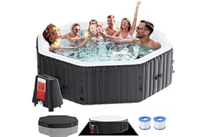 GLONERLE Inflatable Hot Tub, 4-6 Person Large Polygon Portable Hot Tub, Leak-Proof PVC Outdoor Spa with 130 Air Jets, Blow Up Air Hot Tub with Heater Pump and Insulated Cover, 77” X 77”X 25”