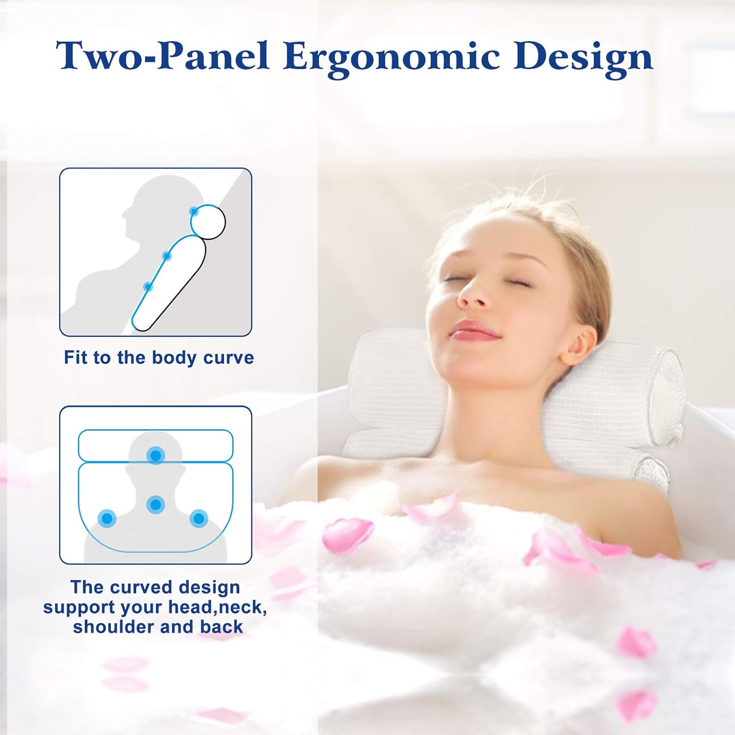 OMYSTYLE Bath Pillow for Tub, Bathtub Pillows with Soft 5D Air Mesh & 5 Large Suction Cups, Quick Dry Spa Bath Pillow for Neck, Head, Shoulder and Back Support - Soft, Non-Slip, Extra Thick : Beauty