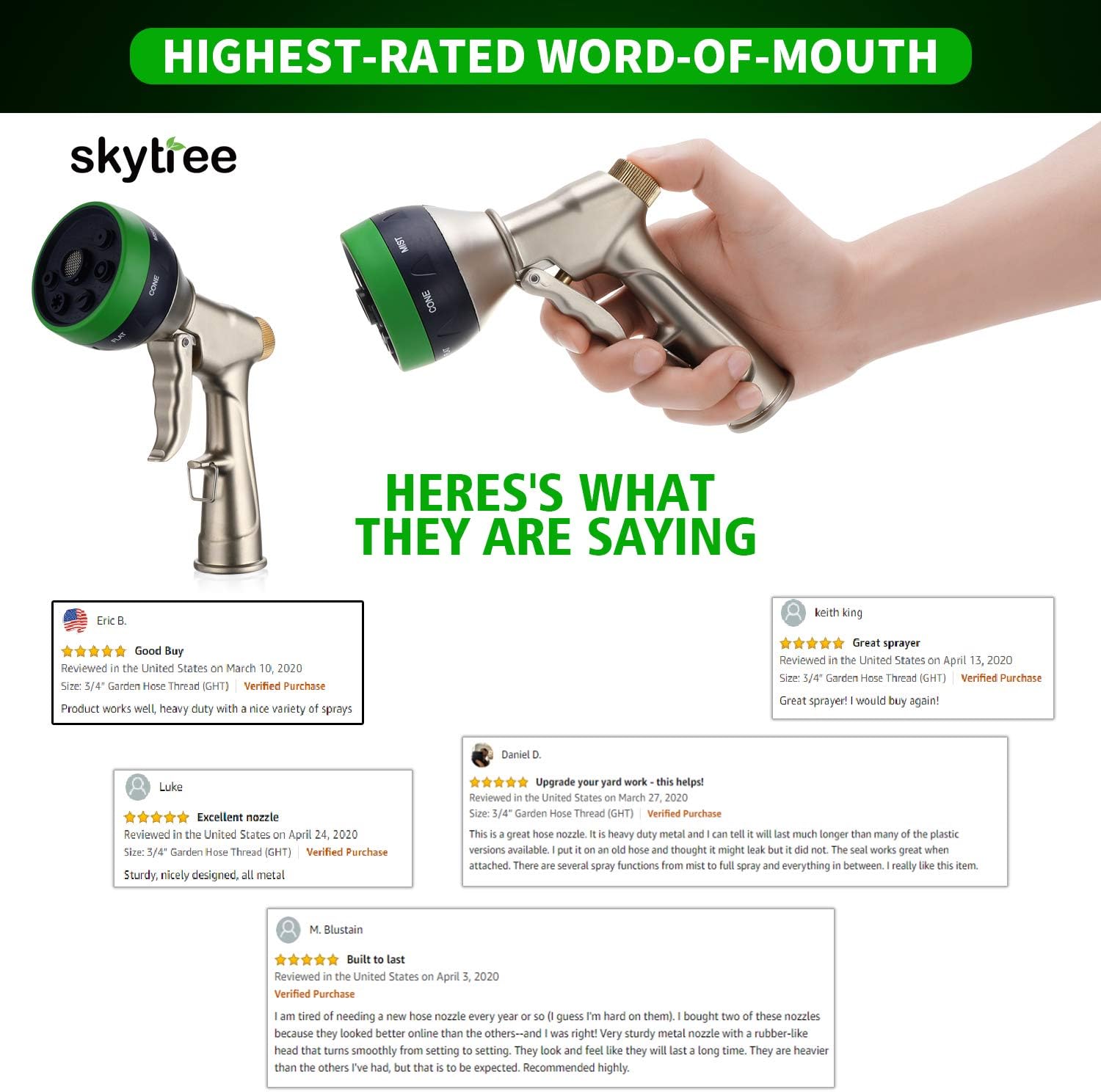 Garden Hose Nozzle, High Pressure Metal Hose Spray Nozzle for Garden Hose, 7 Function Sprayer Nozzle in Lawn and Garden : Garden & Outdoor