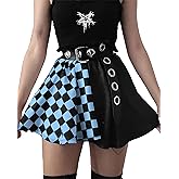TSMNZMU Womens Punk Plaid Mini Skirts High Waist Gothic Grunge Skirt Y2K Alt Emo Checkered Skirt with Belt