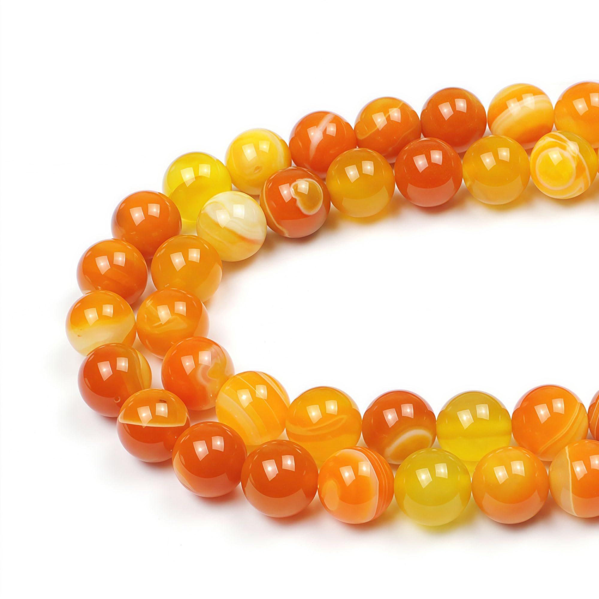 MJDCB Natural Round Stone Beads 6mm Orange Stripe Agate Loose Gemstone Beads for Jewelry Making Bracelet Necklace 60pcs