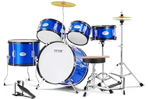 VEVOR Kids Drum Set, 5-Piece, 16 in Beginner Full Drum Set with Bass Toms Snare Floor Drum Adjustable Throne Cymbal Hi-Hat Pe