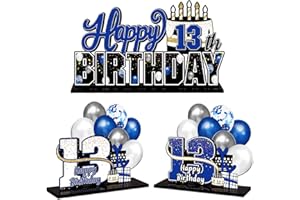 LINGTEER Happy 13th Birthday Blue Acrylic Table Topper Centerpieces Set - Cheers to Thirteen Years Old Birthday 13th Bday Party Gift Decorations.