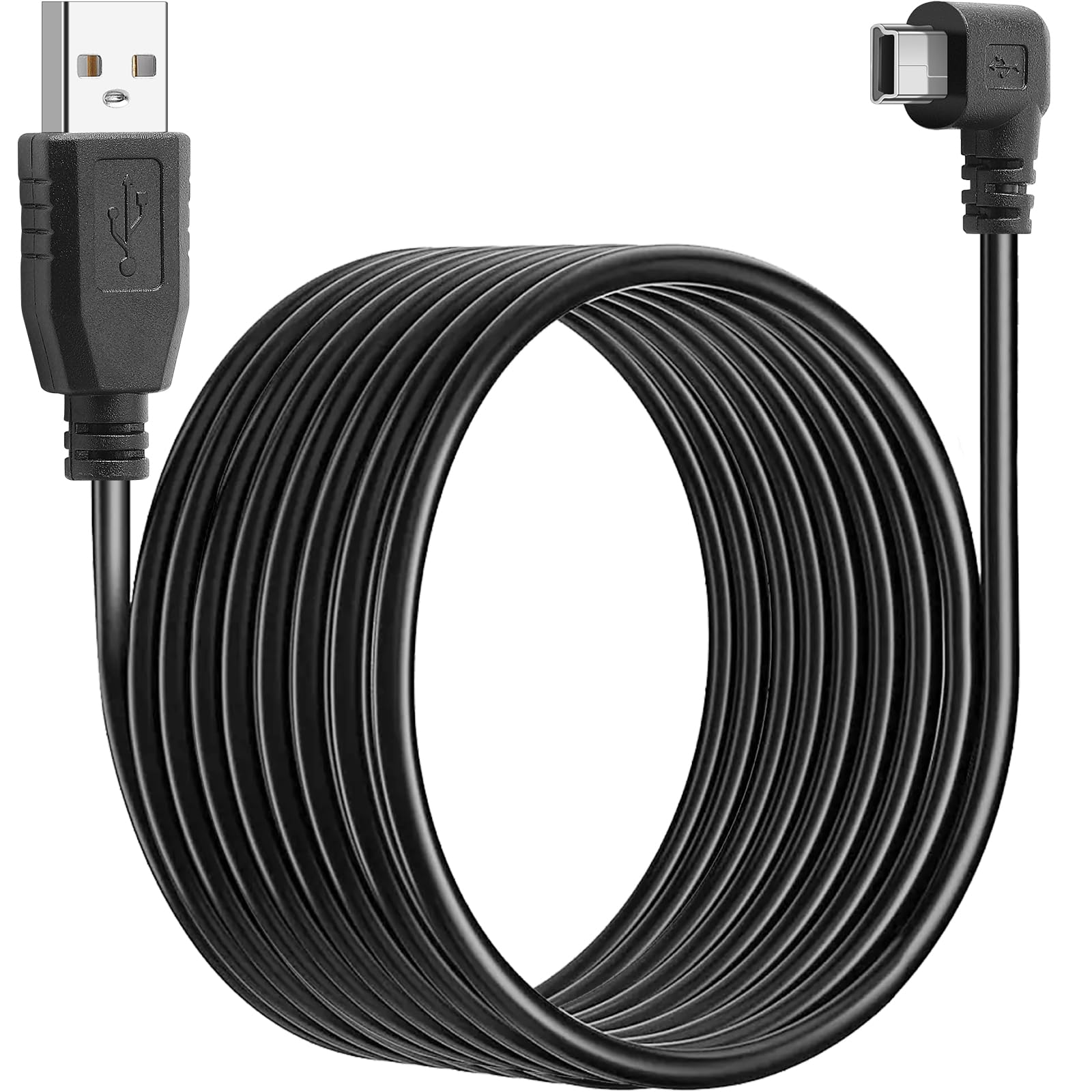 SAISN Mini USB Charging Cable Left Angle USB 2.0 Type A Male to Mini B Male Charger Cable Cord Lead 90 Degree USB to Mini B Wire Cord for Dash Cam Driving Recorder, 5M