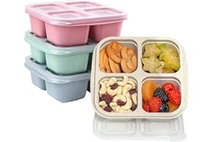 Jagney 4 Pack Bento Lunch Box, 4 Compartment Snack Containers, Divided Bento Snack Box, Work and Travel, Meal Prep Containers