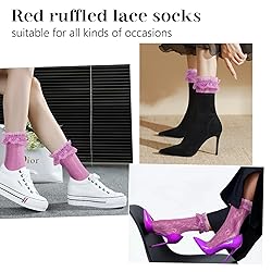 MKYSZLT Purple Lace Socks for Women,Ruffled Frilly