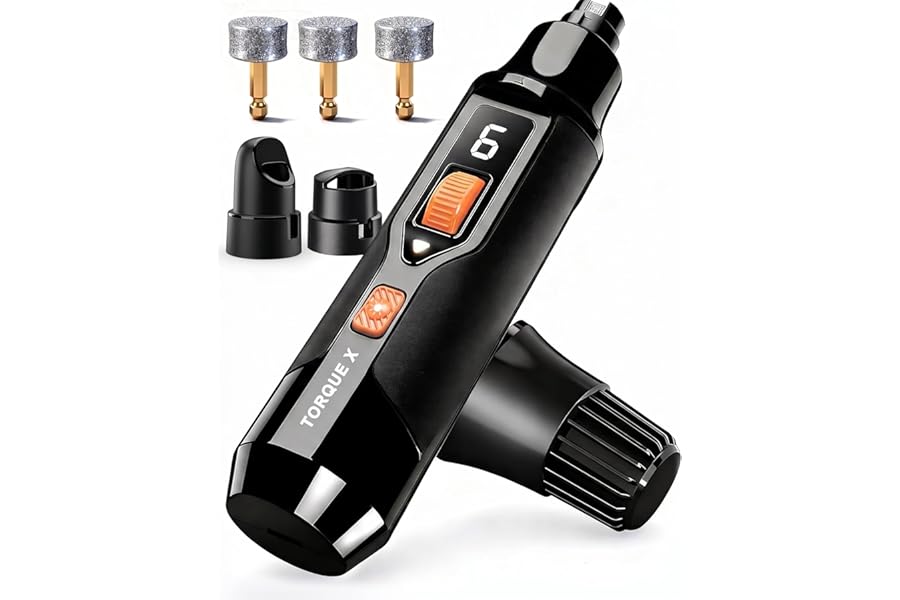 Torque X +30% Power Professional Dog Nail Grinder - Ultra-Quiet 30dB Dog Nail Trimmers, Powerful 7-Speed 16,000 RPM Motor (20k Force), Dual LED Lights, 12H+ Runtime, 3 Diamond Bits & Dust Cap