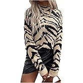 GORGLITTER Women's Zebra Print Sweater Mock Neck Long Sleeve Cozy Chunky Knitted Tiger Animal Pullover Fall Trendy 2025