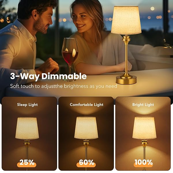 NIORSUN PORTABLES CORDLESS TABLE LAMP SET OF 2,FLAXEN FABRIC SHADE BATTERY OPERATED LAMP, BEDSIDE TABLE LAMP WITH WARM WHITE,3 WAY DIMMABLE TOUCH DESK LAMP FOR BEDROOM LIVING ROOM RESTAURANT (GOLD)