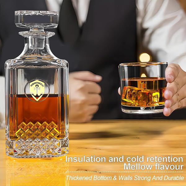 WHISKEY DECANTER WITH 2 GLASSES,CREATIVE CRYSTAL WHISKEY DECANTER SET,25OZ BOURBON WHISKEY DECANTER LIQUOR DECANTER FOR WHISKY LOVERS,BEST RETIREMENT & BIRTHDAY GIFTS FOR MEN DAD