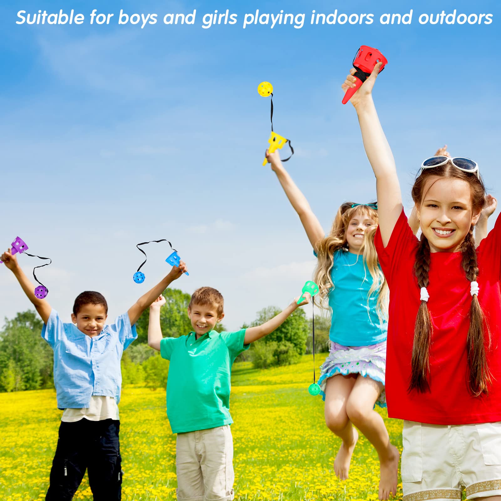 10 Pieces Throw and Catch Set Game - Kids Hand Eye Coordination With String - Outdoor Party Game for Yard, Lawn, Camping - 5 Colors