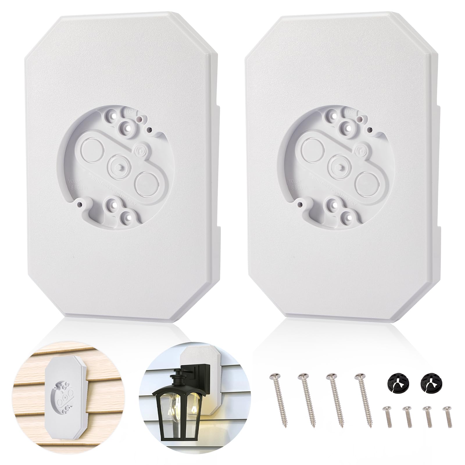 Photo 1 of 2 Pack Vinyl Siding Mounting Blocks, 8141DBL Outdoor Light Mounting Block with Built-in Electrical Box, Siding Mount Kit for 1/2 inch Lap Double and 4 inch, White