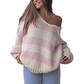Women Fall Vintage Striped Sweater Long Sleeve Chunky Knit Pullover Tops Y2k Oversized Jumper for Teen Girls