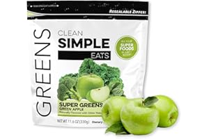 Clean Simple Eats Super Greens Powder, Naturally Flavored Greens Powder with Chlorella, Spirulina, Superfoods & Prebiotic Fiber, No Artificial Ingredients, Gluten Free, Green Apple Flavor, 30 Servings