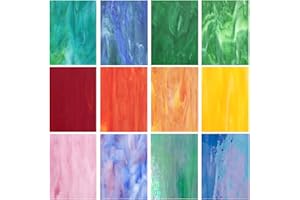 12 Pcs Stained Glass Sheets,4 x 6 Inch Mixed Brilliant Coloured Opaque, Glass Tiles Set for DIY Projects,Variety Mosaic Art,C