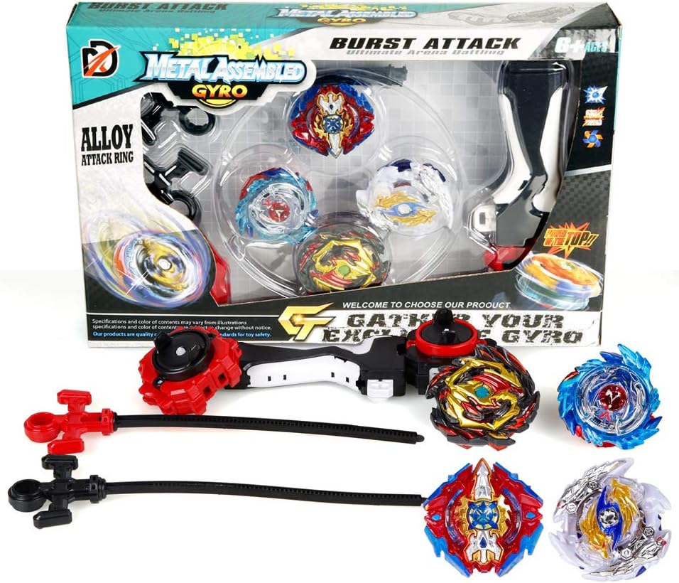 Battling Top Combat Gyro Burst Toys for Kids Children Teens Gifts Birthday Graduation | Battling Tops x4; Power Launcher x2; Launcher Grip x1