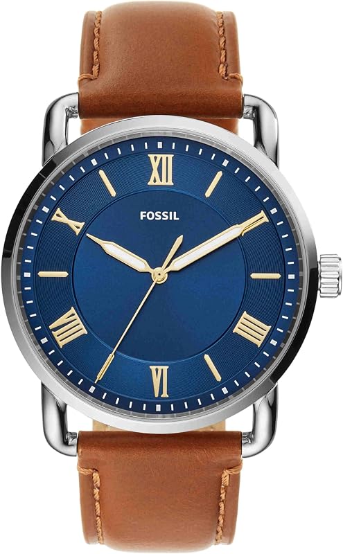 Montre pour homme Copeland 42mm, mouvement à quartz, boîtier en acier inoxydable argenté de 42mm avec bracelet en cuir, FS5661