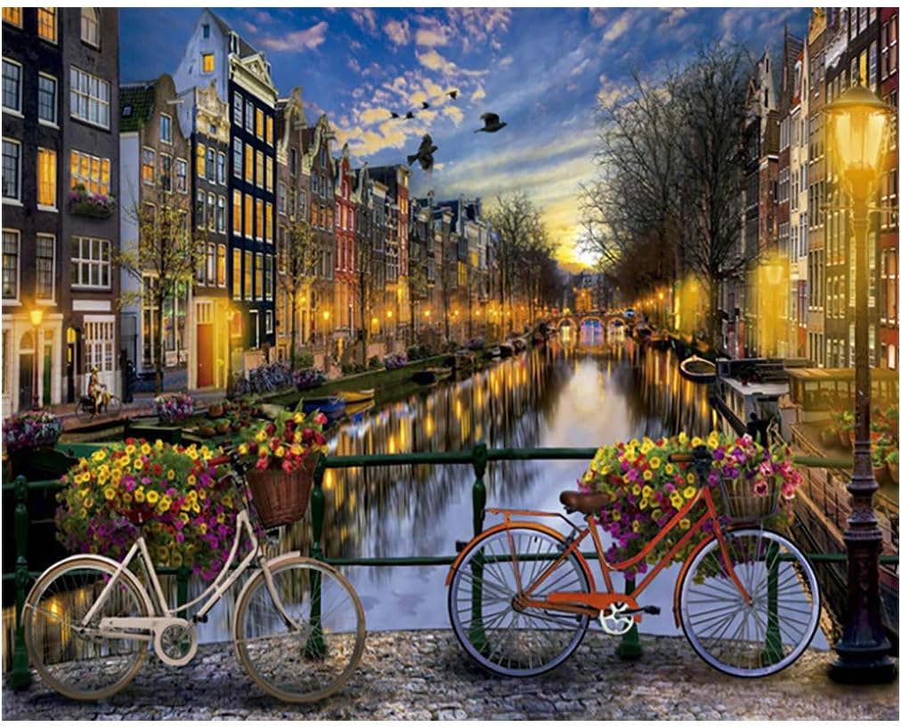 Joysale DIY Paint by Number Kits-Amsterdam Scenes- Canvas Oil Painting for Kids Adult with Brushes and Acrylic Pigment
