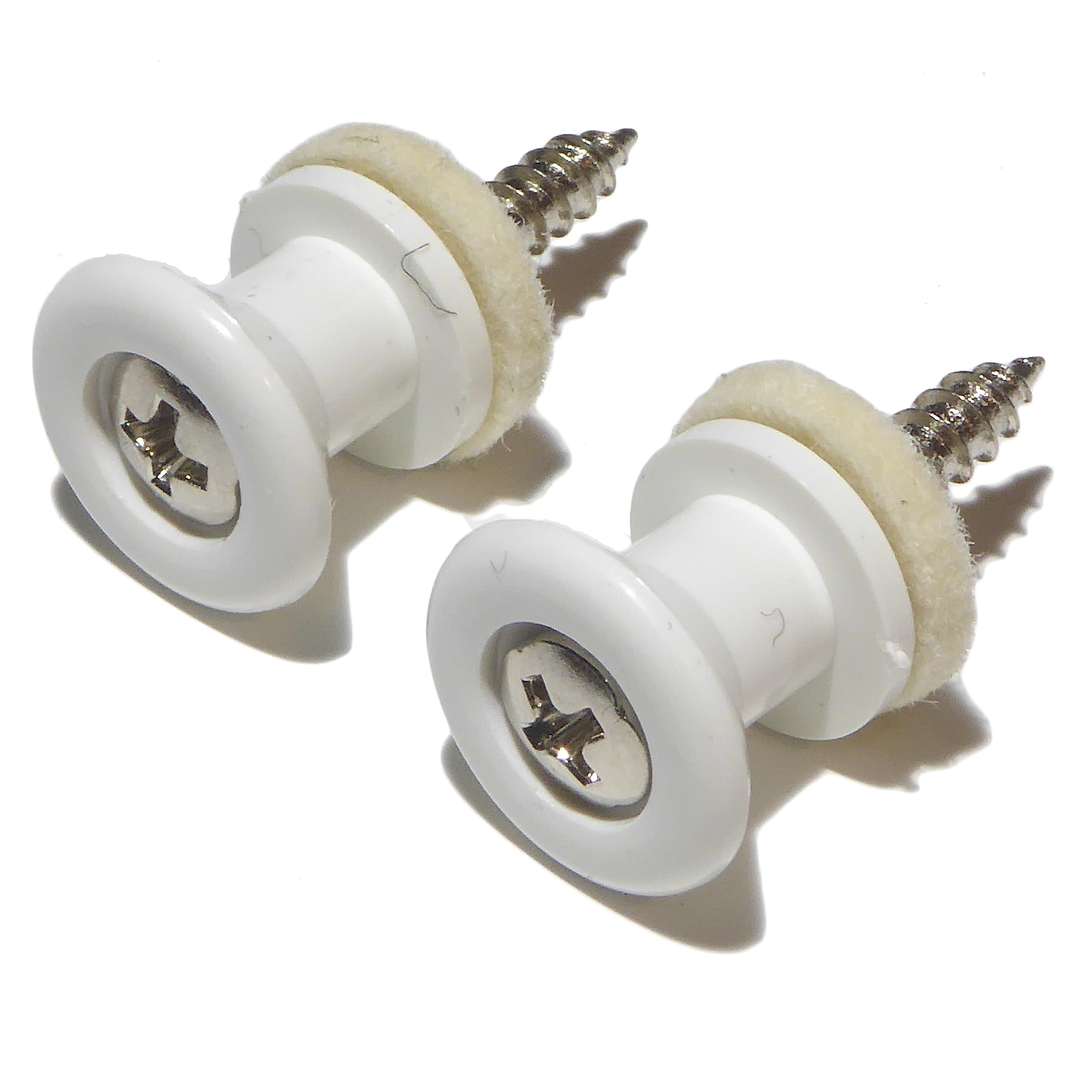 Pair of white ABS plastic guitar strap pins/buttons