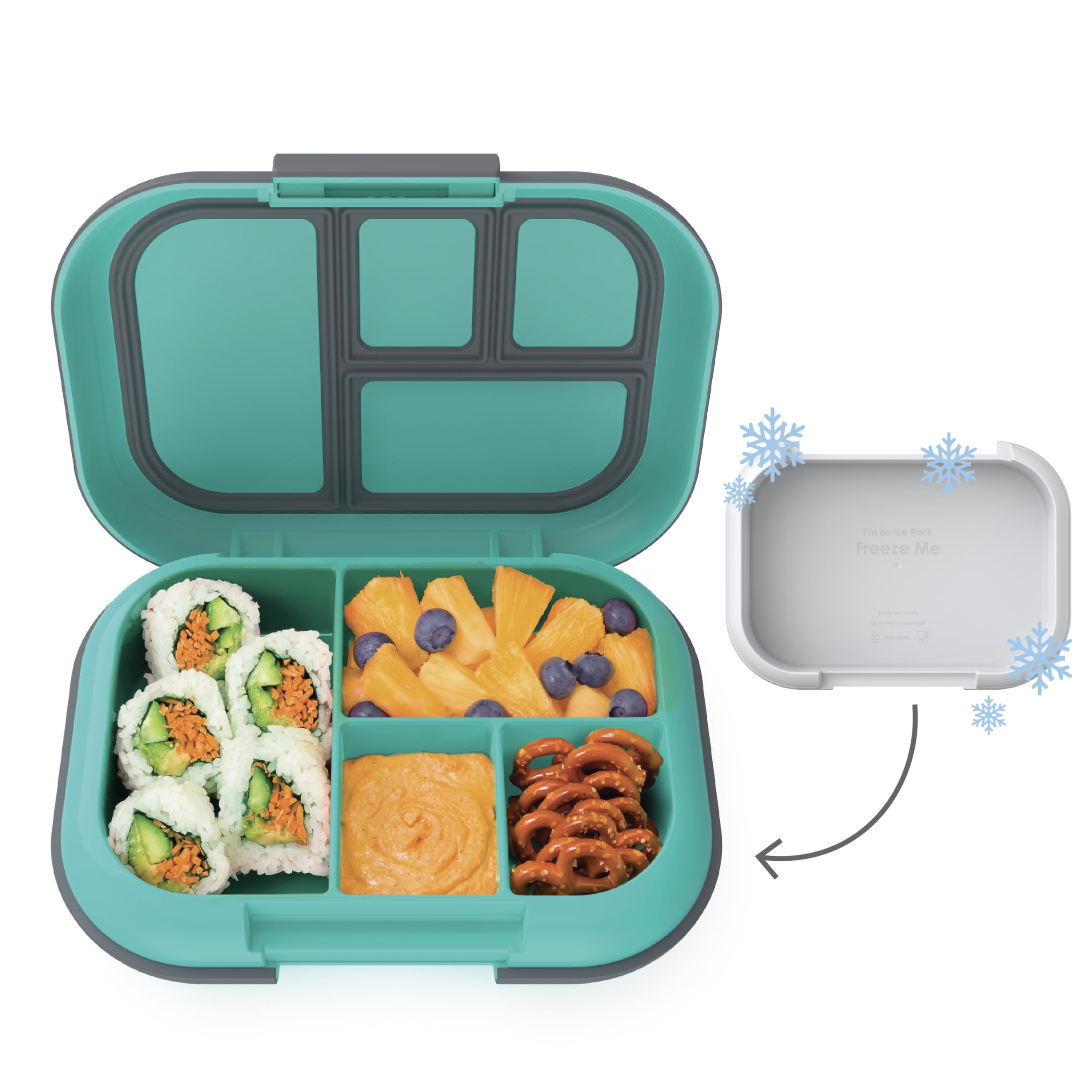 Bentgo Chill Kids Leak-Proof Lunch Box - 4-Compartment Bento Box with Built-In Ice Pack, 3.3 Cup Capacity, PFAS & BPA-Free, Microwave & Dishwasher Safe, Ideal Size for Ages 3 to 7 (Electric Aqua)