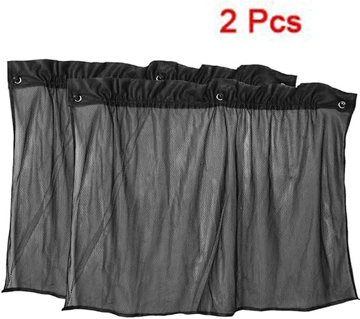 Sodial R 2 Pcs Suction Cup Black Mesh Window Curtains Car Sun