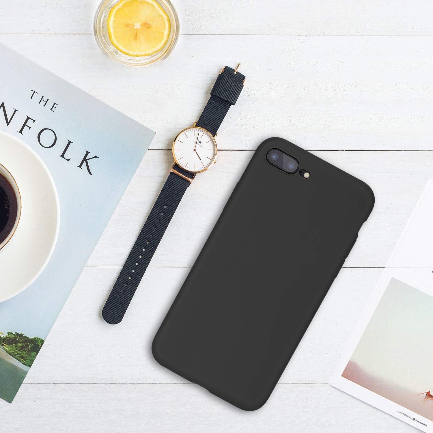 ProBien Coque pour iPhone 7 Plus / 8 Plus, Silicone Ultra Fine Housse avec Verre Trempé Gratuit Case Anti-Rayures Protection Complète Cover Mince Léger Étui de iPhone 7 Plus / 8 Plus - Noir