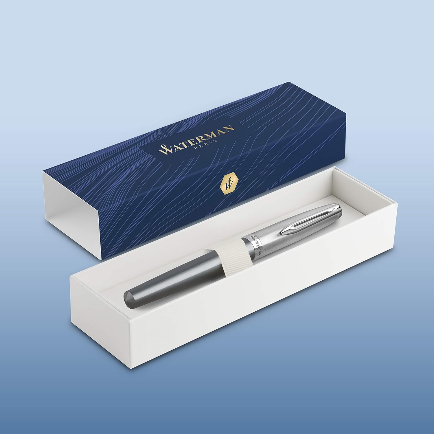 Waterman Emblème Deluxe Rollerball Pen, Grey with Chrome Trim, Fine Point with Black Refill, Gift Box, deluxe grey - Image 3