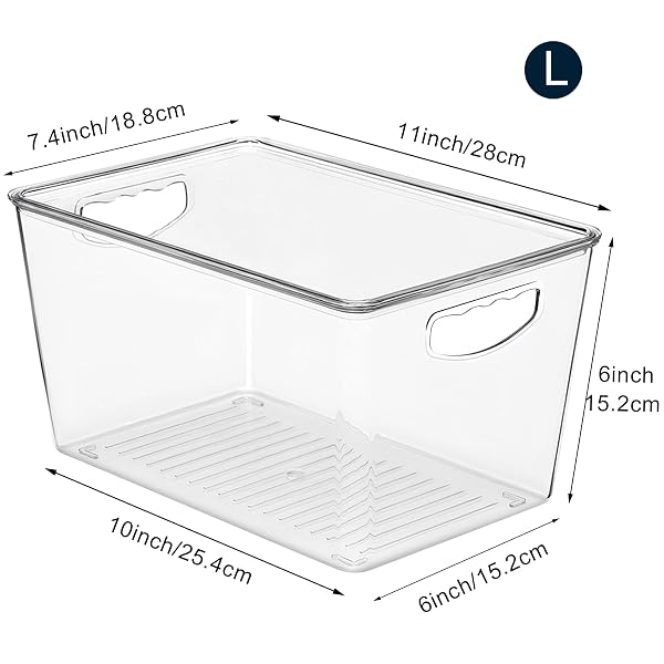 THEAOO CLEAR STORAGE BINS WITH LIDS STACKABLE – LARGE PLASTIC CONTAINERS FOR PANTRY ORGANIZATION AND STORAGE – PERFECT FOR KITCHEN,FRIDGE,LAUNDRY ROOM,BATHROOM,GARAGE,CLOSET,CABINET ORGANIZER – 8 PACK
