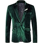 WEEN CHARM Velvet Blazer for Men Slim Fit One Button Sport Coat Tuxedo Jacket for Prom Wedding Party Dinner