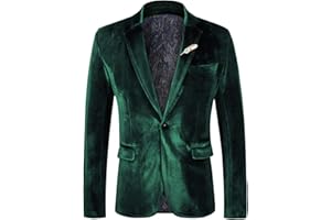 WEEN CHARM Velvet Blazer for Men Slim Fit One Button Sport Coat Tuxedo Jacket for Prom Wedding Party Dinner