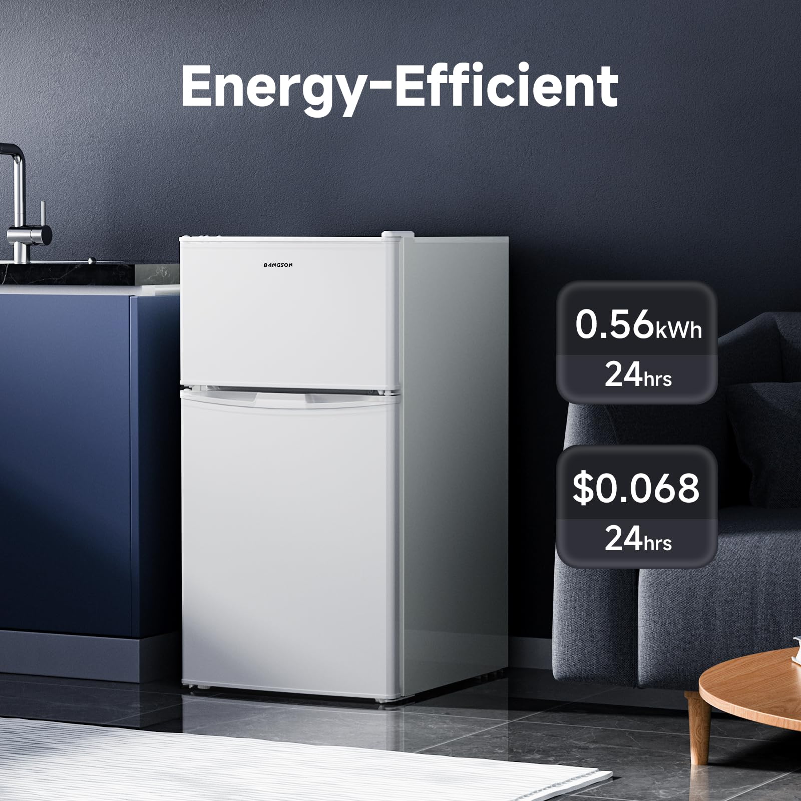 BANGSON Mini Fridge with Freezer, 2 Door Small Refrigerator with Freezer, Small Fridge for Bedroom, 3.2 CU.FT, For Home, Office, Dorm, Garage or RV, White