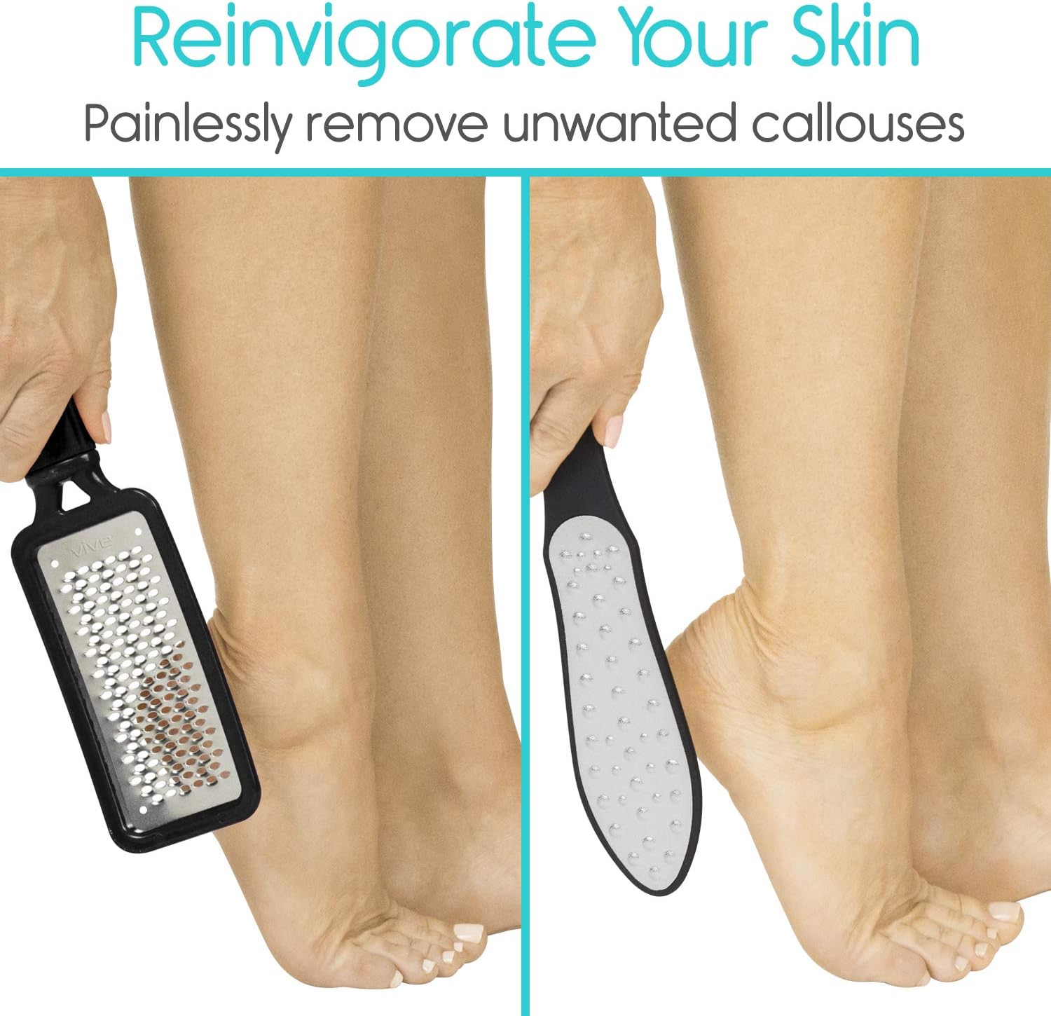 Vive Foot File (3 Pack) - Callus Remover Pedicure Tool Kit for Men, Women Care - Dead Skin Heel Scrub Shaver and Rough Patch Eliminator Remover for Dry and Wet Toe and Feet Peel - Rasp Scrubber Blade: Health & Personal Care
