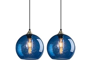 LBSQJ Blue Glass Pendant Lights Kitchen Island Lighting Globe Pendant Light Fixtures Modern Pendant Lighting for Kitchen Island Bedroom Living Dining Room Light Fixture(7.87in, 2-Pack)
