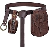 Luazuri Viking Embossed Renaissance Belt Pouch, Vintage Medieval Faux Leather Pirate Belt Pack,Retro Portable Belt Bag For LARP Ren Faire. (Brown A)