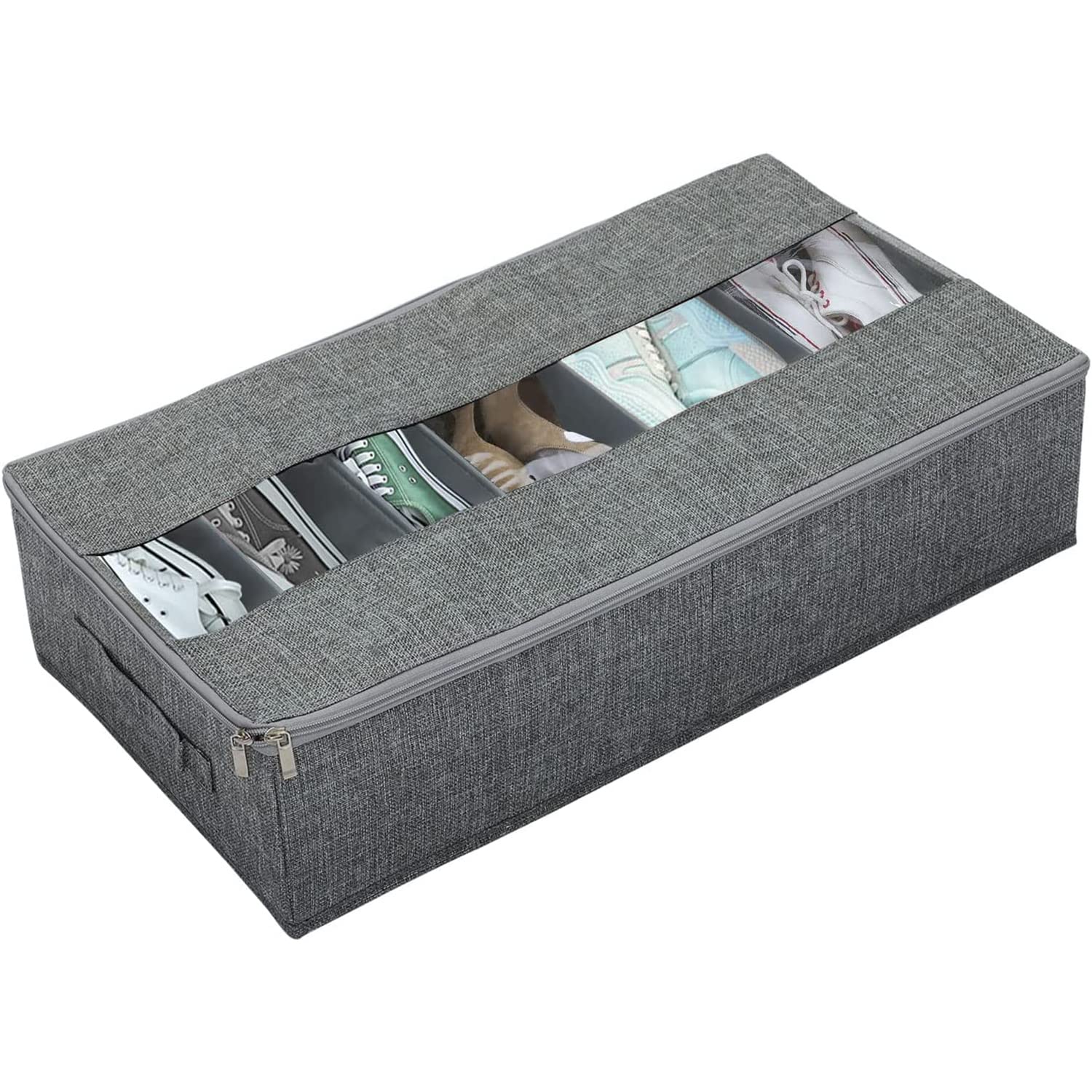 Noeborty Underbed Shoe Storage Bag Shoe Shelf for Under Bed Underbed Storage Box Shoe Storage Bag Large Capacity Shoe Storage with Transparent Window 6 Compartments