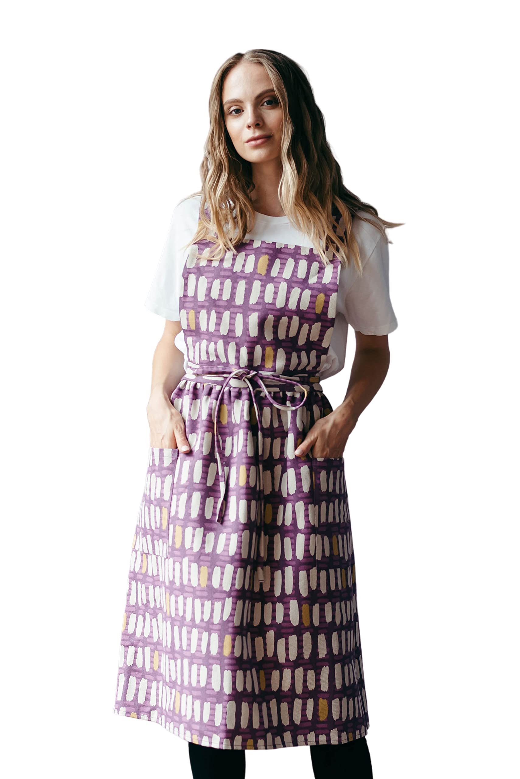 Bunny Street Crossover Pinafore Apron - Cross Back Linen Dress Apron for Kitchen, Craft, Garden - Scandi Purple Japanese Apron (Purple)