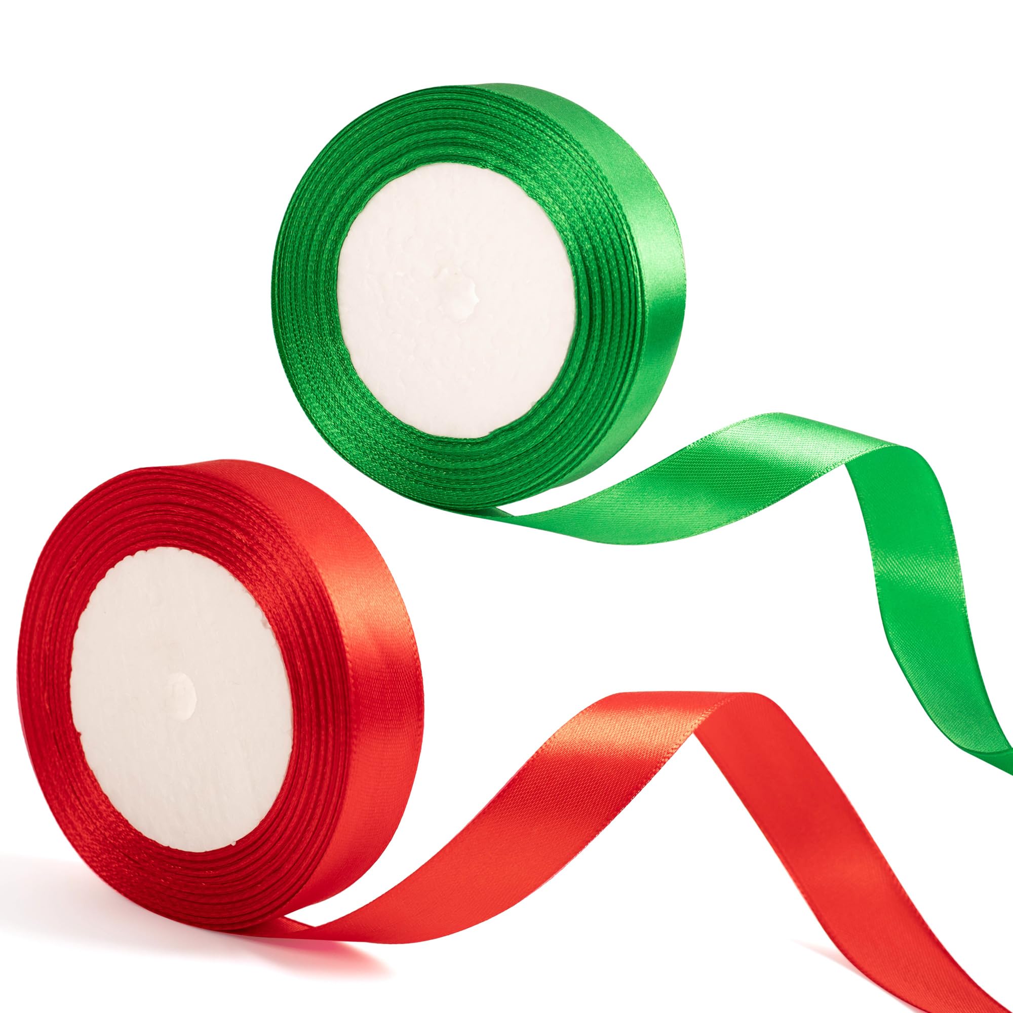 2Rolls 22m x 20mm Wide Red and Green Ribbon Thick Christmas Ribbon for Gift Wrapping, 4/5 inch Red and Green Satin Ribbon for Christmas Cake Xmas Present Wrapping Hair Bow Crafts Decorations