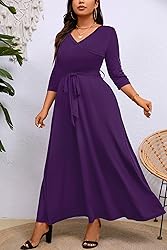 Plus Size Maxi Dress Sexy 3/4 Sleeve V Neck Plus