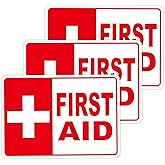3PCS First Aid Kit Sticker,Self-Adhesive Weatherproof and Fade-Resistant First Aid Sign,Red Cross Sticker for Home, Schools a
