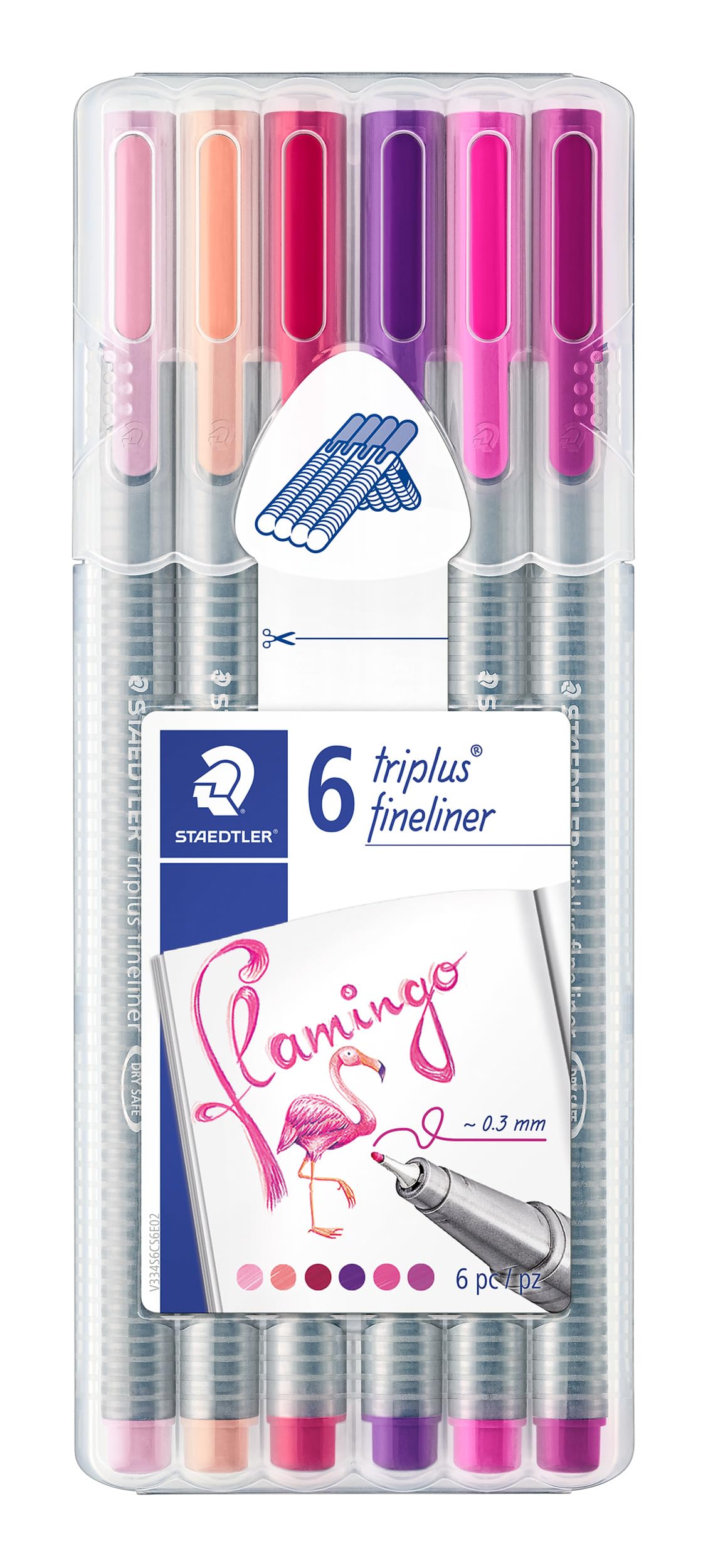 STAEDTLER triplus 0.3 mm 334 Fineliner Superfine Point Pen, Assorted Flamingo Colours, Pack of 6