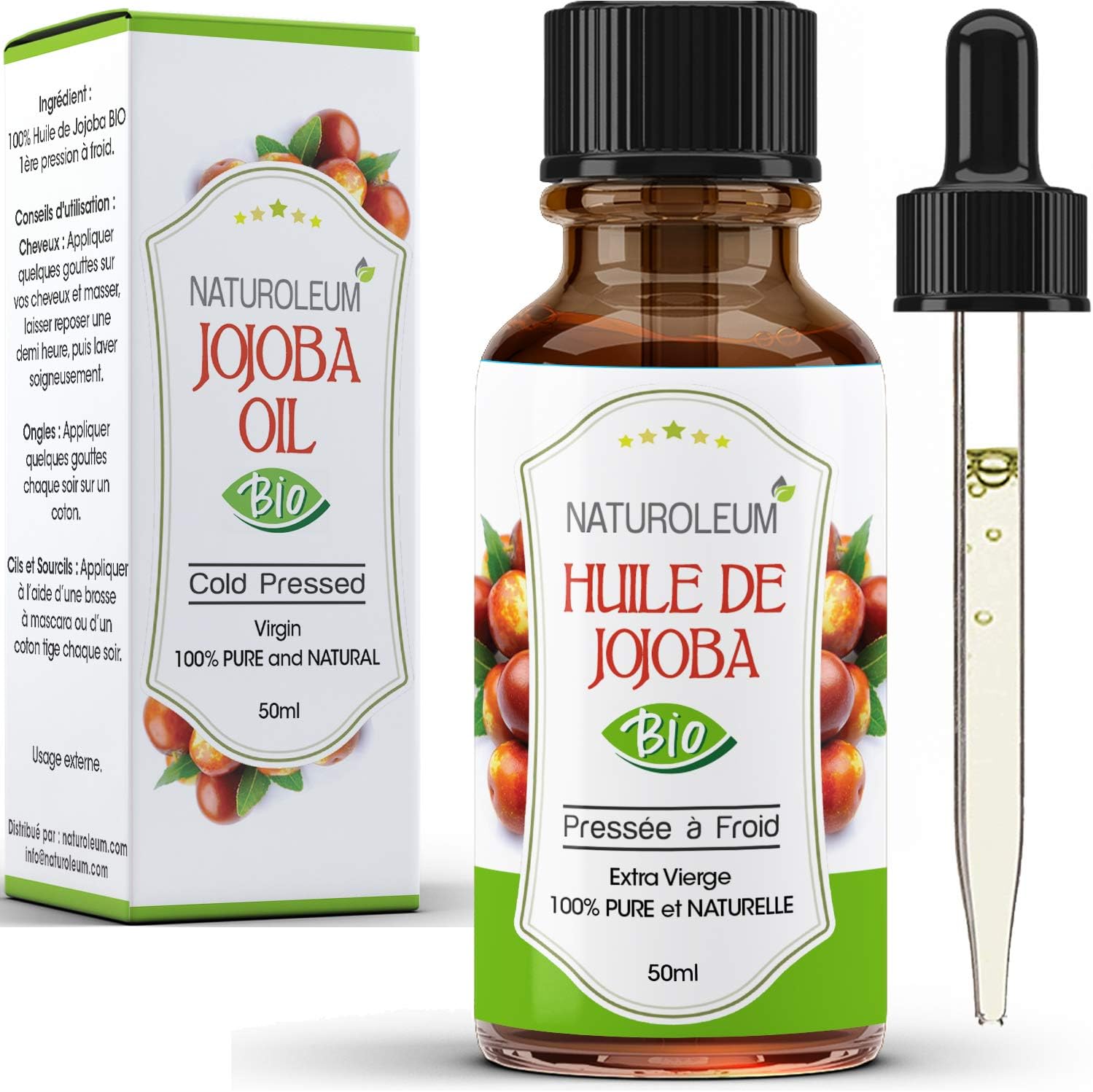ORGANIC JOJOBA OIL, Pure and Natural, Cold Pressed, Extra Virgin: nourishing care for skin face, hair and beard Vegan (50ml)