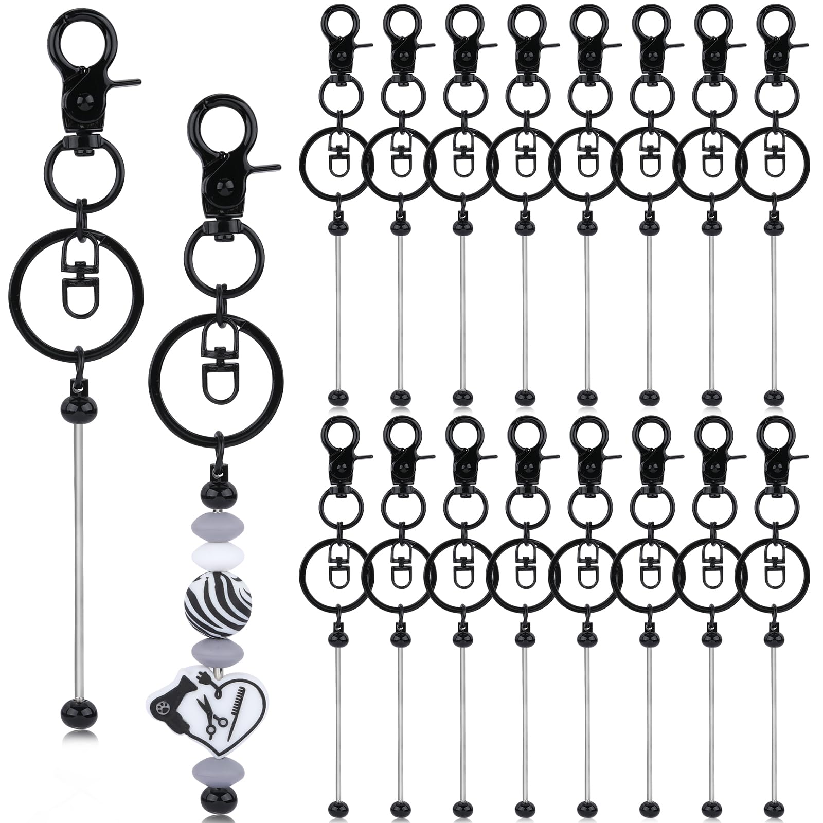 WEWAYSMILE 16pcs Blanks Beaded Keychain, Beadable Keychain Bar, Beadable Keychains Metal Bar Chains, for DIY Jewelry Making Keychain Bars Accessories (Black)