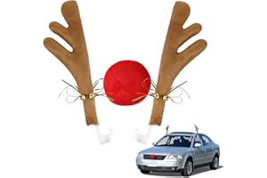 KOSIMI Car Christmas Reindeer Antler Decorations, Vehicle Christmas Car Decor Kit with Jingle Bells Rudolph Reindeer and Red Nose, Set (Khaki)