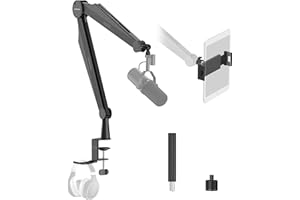 IXTECH Mic Boom Arm Microphone Arm for Blue Yeti Shure Sm7b Hyperx QuadCast Rode At2020 and Fifine Upgraded Mic Stand with Tablet and Headphone Holder for Gaming Podcasting and Streaming CAPTAIN PRO