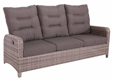 lifestyle4living Gartenbank 3 Sitzer aus Polyrattan Geflecht inkl. Kissen in grau. Die Loungebank ist wetterfest, ideal für G
