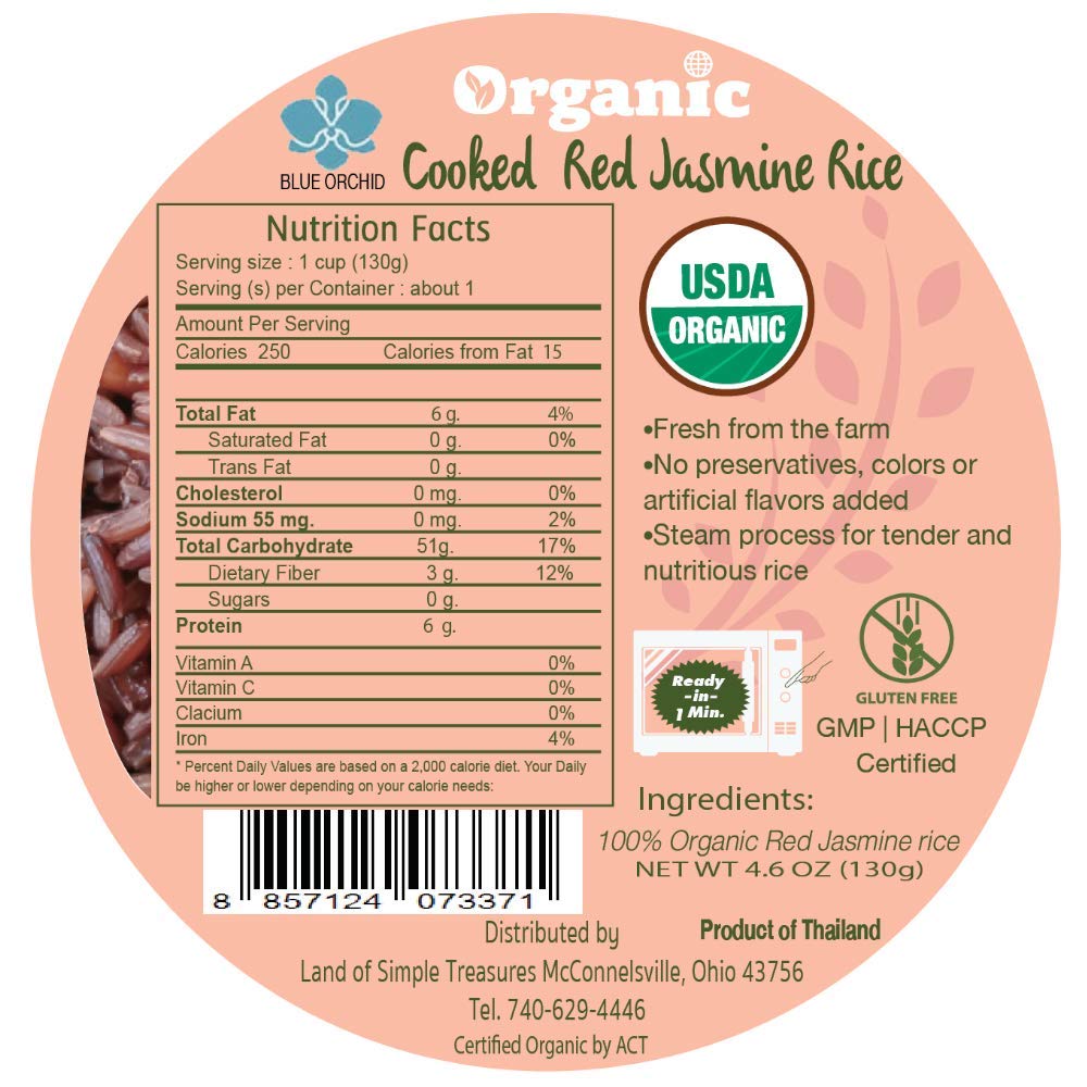 USDA Certified Organic Red Jasmine Rice Microwavable Steamed Cooked