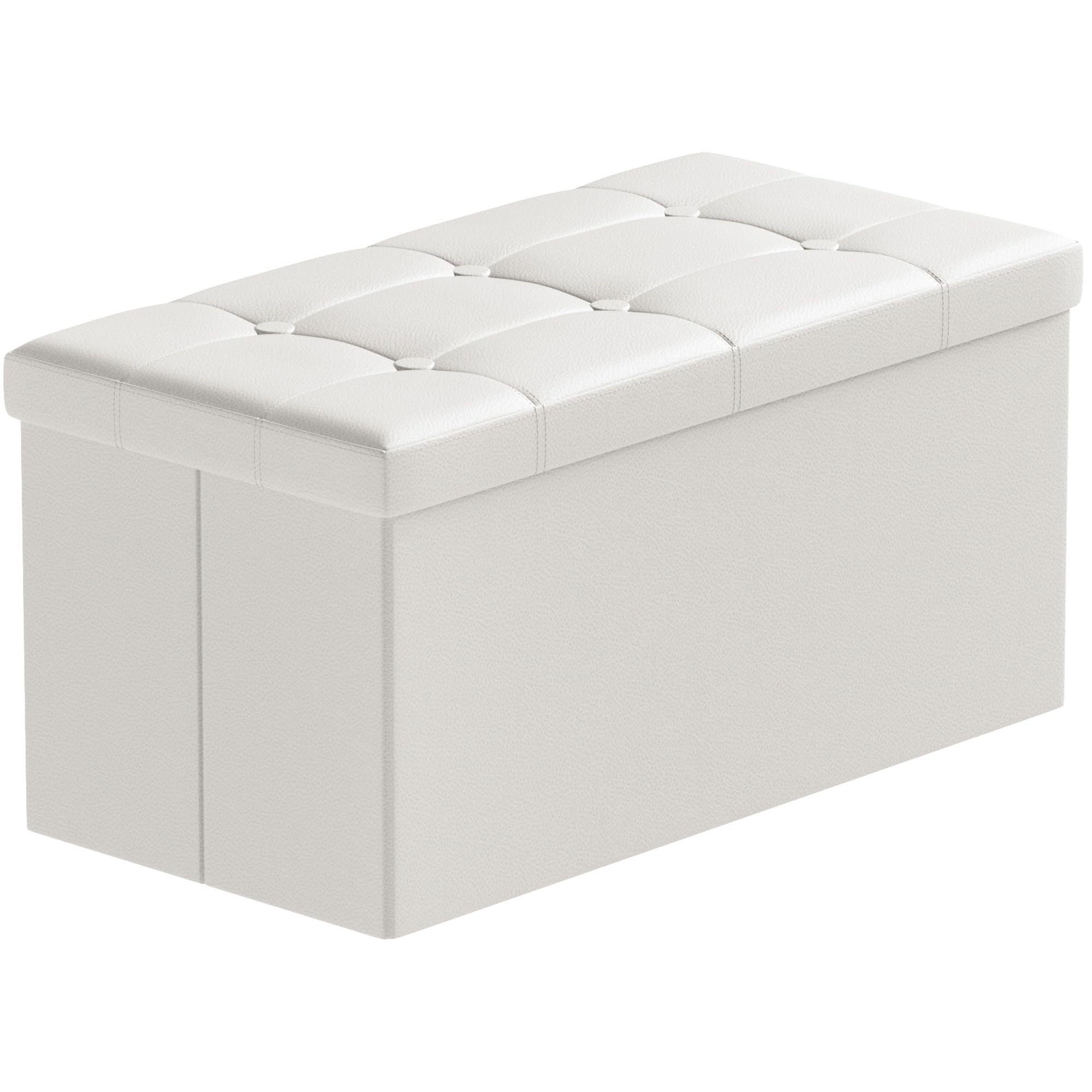 BRIAN & DANY Folding Ottoman Storage Bench with Lid, Foot Stool Faux Leather Large Storage boxes with Lid, White, 80 x 40 x 40 cm
